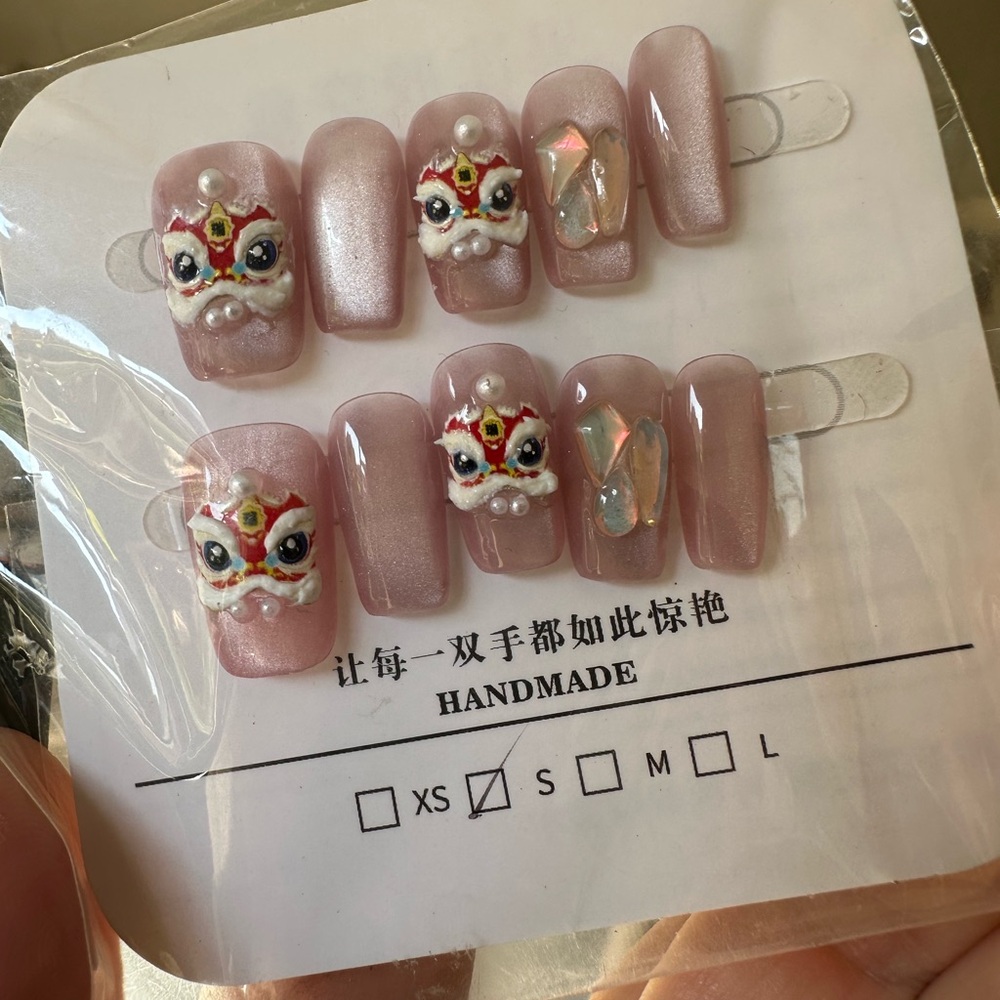 Handmade Pink Dragon Design Nail Set